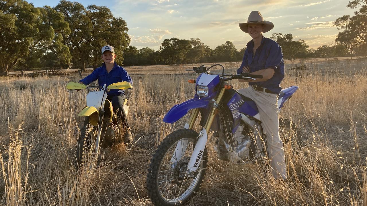 The Geelong College boarding students Henry and Angus Knox on their farm at Conargo, near Deniliquin, NSW. Picture: Knox family