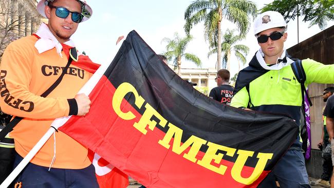 BRISBANE, AUSTRALIA - NewsWire Photos AUGUST 27, 2024: George Thomson and Dontae Ewwarra CFMEU rally in BrisbanePicture: NewsWire / John Gass