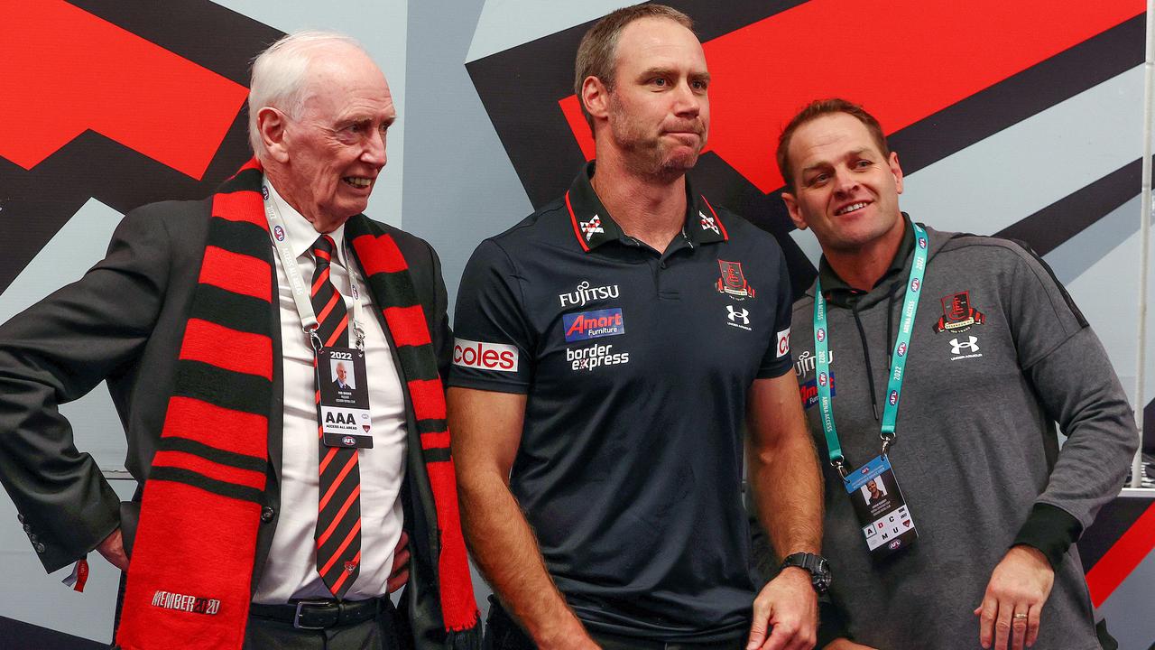 Essendon president Paul Brasher (left) hopes clubs keep an open mind about Tasmania’s bid for an AFL licence.