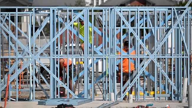 Building work on new apartments in Melbourne on Tuesday after the RBA held interest rates. Picture: AFP