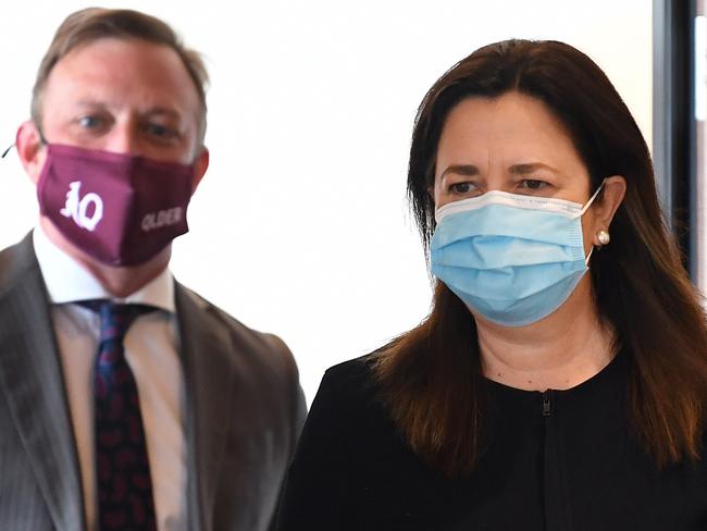 BRISBANE, AUSTRALIA - NewsWire Photos - JUNE 30, 2021.Queensland Premier Annastacia Palaszczuk and her deputy Steven Miles arrive for a Covid update press conference. Queensland has gone into a 3-day lockdown due to a Covid outbreak.Picture: NCA NewsWire / Dan Peled