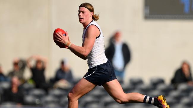 Harley Reid in action for Vic Country at the under-18 national championships. Picture: Morgan Hancock/AFL Photos via Getty Images