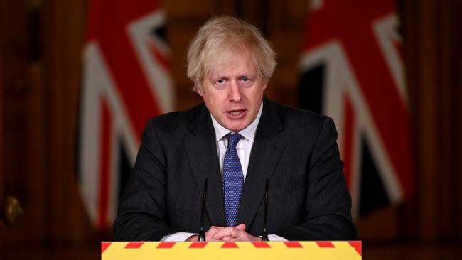 UK Prime Minister Boris Johnson speaks during a coronavirus press conference overnight. Picture: AFP