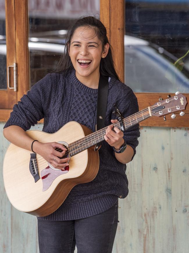 Joselle Ysa performs at the 2021 Toowoomba Busking Festival. Picture: Nev Madsen.