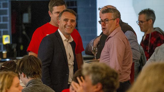 Labour candidate Des Hardman at the Beenleigh Bowls Club with Senator Murray Watt. Picture: Jerad Williams