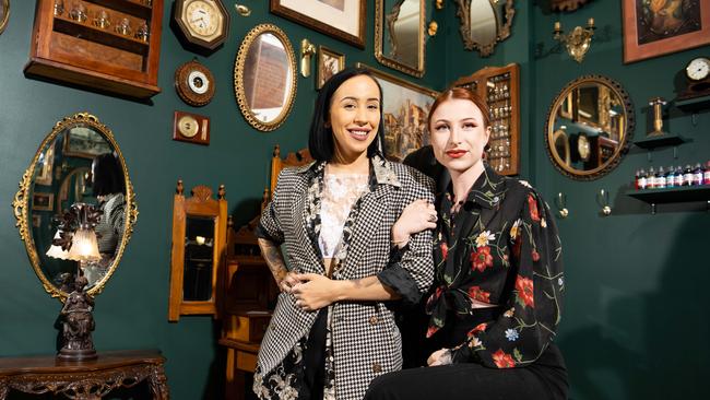 Queer female artists Allanah Pankhurst and George Gilles of new city tattoo studio, Gilded Goblin, want to help change the face of tattoo studios. Picture: Morgan Sette