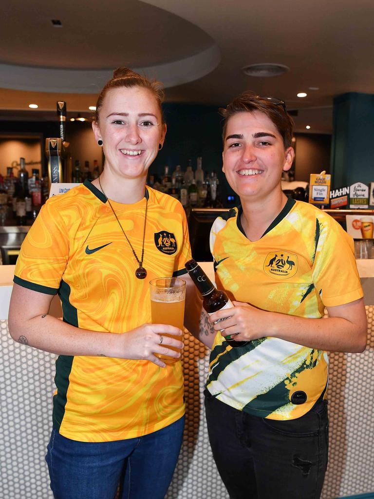 Jayme Brewer and Courtney Page ahead of the FIFA Women’s World Cup at Brisbane Stadium. Picture: Patrick Woods