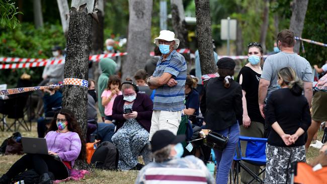 People at the Magnetic Island Health Service Centre waiting for testing.