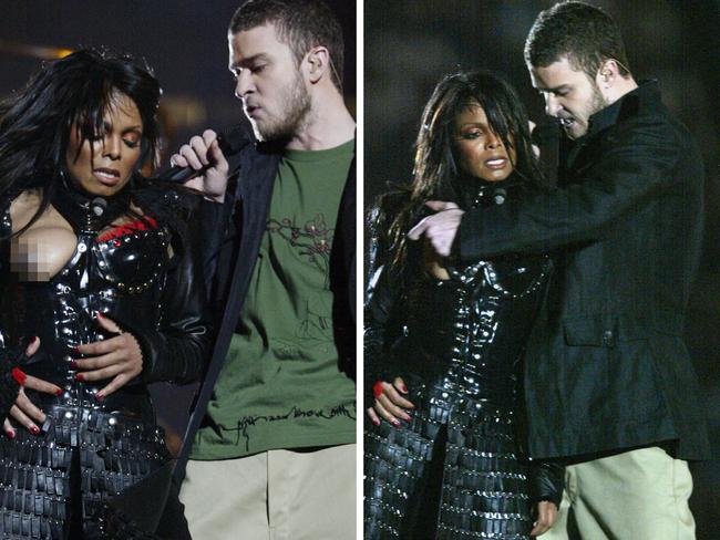 Janet Jackson and Justin Timberlake Super Bowl half time show. Picture: Getty