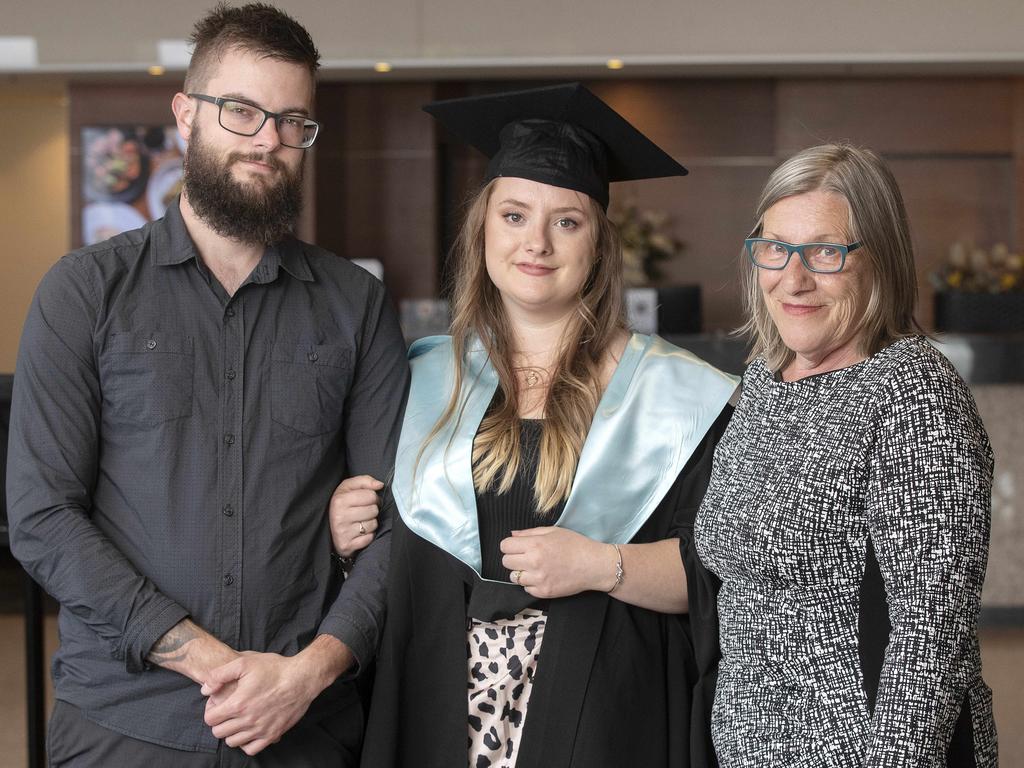 UTAS Graduations, Nathan Glynn, Emily Quail and Mary Quail at Hobart. Picture Chris Kidd