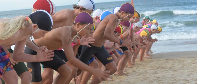 Running action at the Queensland Youth Surf Life Saving Championships on February 17.