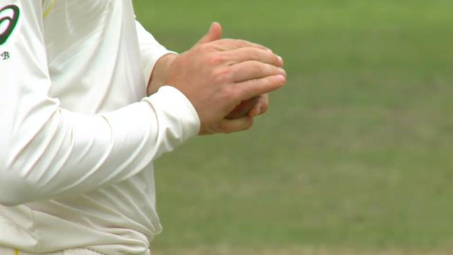 Bancroft scuffing the ball. Picture: Fox Sports