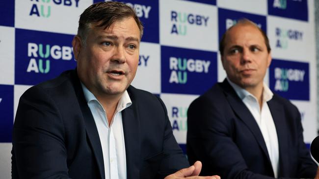 SYDNEY, AUSTRALIA - DECEMBER 22: New Director of High-Performance, Peter Horne speaks during a Rugby Australia media opportunity at Rugby HQ on December 22, 2023 in Sydney, Australia. (Photo by Mark Evans/Getty Images for Rugby Australia)