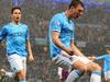 MANCHESTER, ENGLAND - MAY 07: Edin Dzeko of Manchester City celebrates scoring the opening goal with Samir Nasri (L) during the Barclays Premier League match between Manchester City and Aston Villa at Etihad Stadium on May 7, 2014 in Manchester, England. (Photo by Michael Regan/Getty Images)