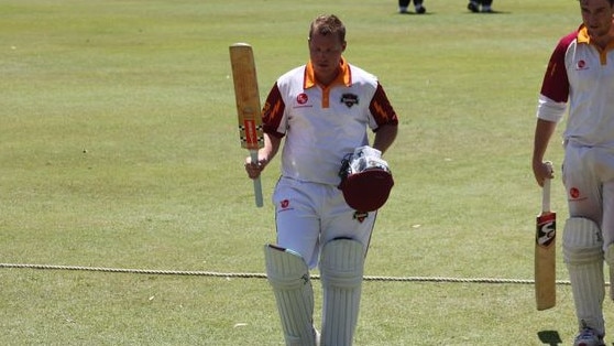 Tewantin-Noosa Cricket Club's Lewis Waugh exits the field after an impressive batting display.