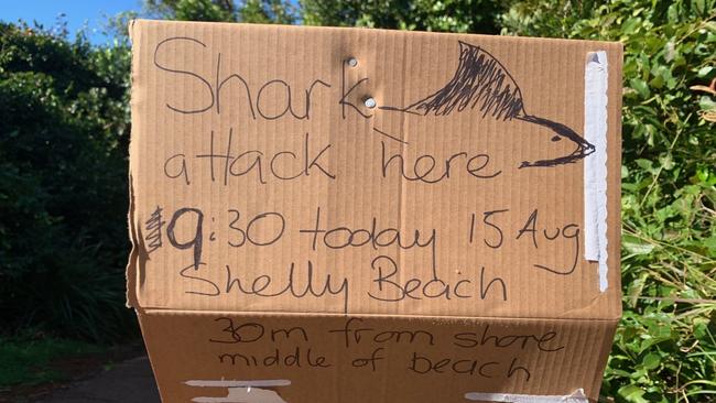 A makeshift warning sign at the scene. Picture: Lindsay Moller