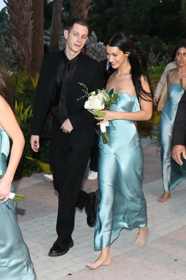 Image credit: Mega AgencyBella HadidBella Hadid walked behind best friend, Kendall Jenner, down the aisle for the wedding for fellow best friend, Lauren Perez, also wearing custom Bec and Bridge.