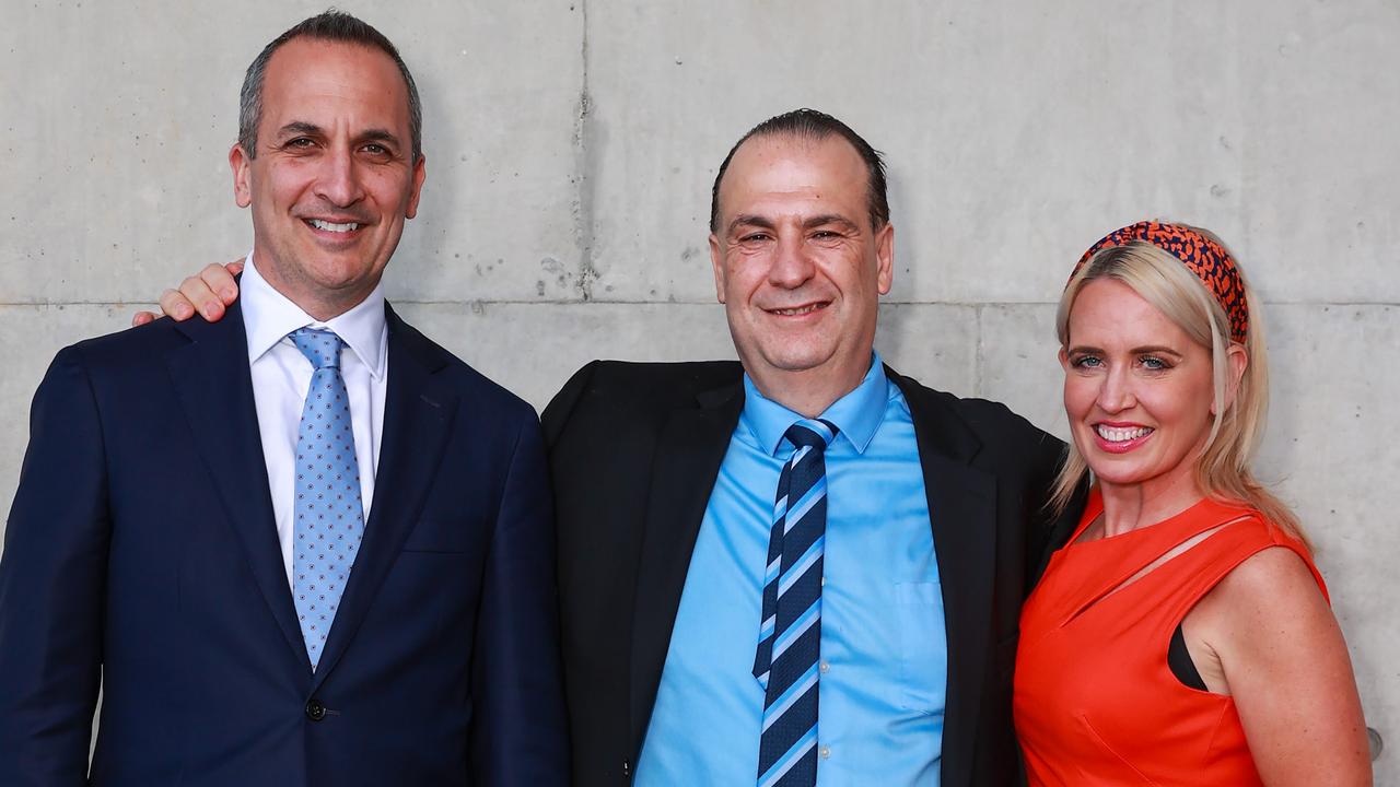 Andrew Abdo, Peter V'landys and Kate Jones. Picture: Justin Lloyd.