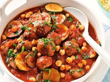 Beef meatball and chickpea braise.