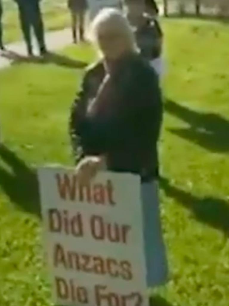 Protesters gathered outside the train station in Trafalgar in Victoria. Picture: 7 News