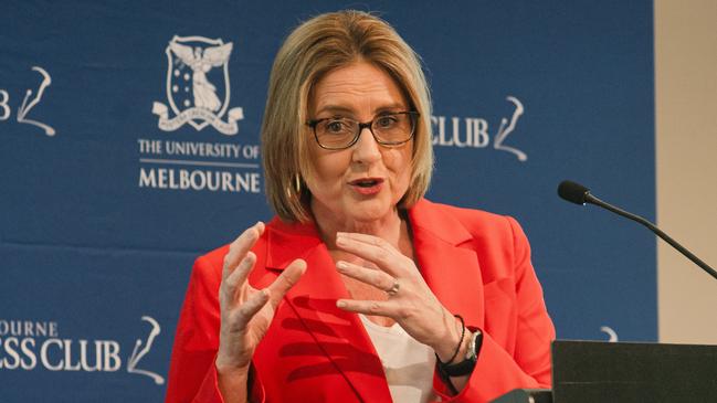 Premier Jacinta Allan speaking at a Melbourne Press Club Lunch on Thursday 24/10/2024. At the lunch, the Premier announced a review into building and planning systems in a bid to fast track and simplify the subdivision process. Picture: Melbourne Press Club