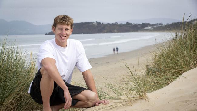 Tasmanian Swimmer Max Giuliani, at Carlton Park where he grew up. Picture: Chris Kidd