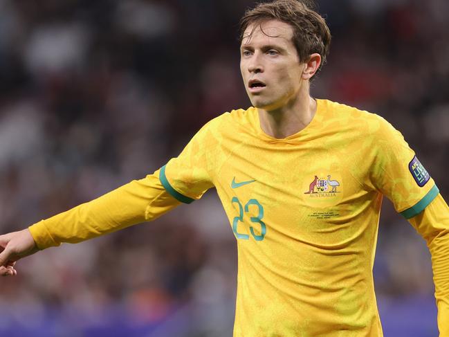 AL WAKRAH, QATAR - FEBRUARY 02: Craig Goodwin of Australia reacts during the AFC Asian Cup quarter final match between Australia and South Korea at Al Janoub Stadium on February 02, 2024 in Al Wakrah, Qatar. (Photo by Lintao Zhang/Getty Images)