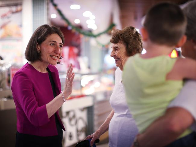 NSW Premier Gladys Berejiklian chats to local shoppers at Seven Hills Plaza. Picture: Phil Hillyard