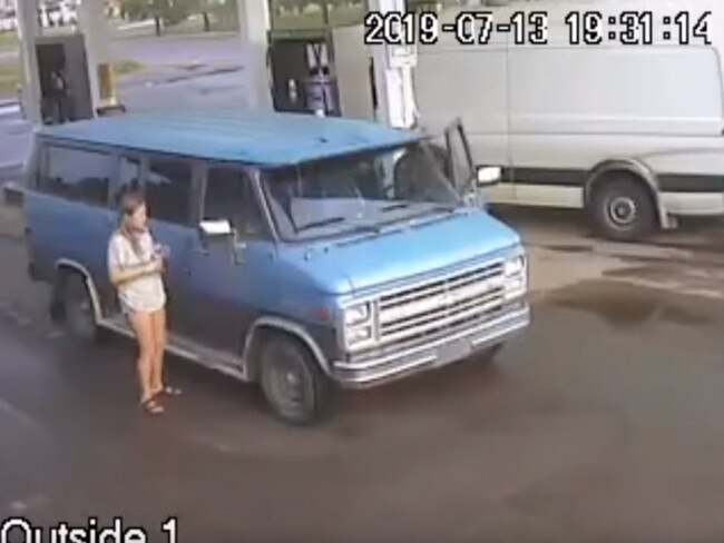 The couple appeared happy and in love in CCTV footage taken at a petrol station in Fort Nelson on July 13.