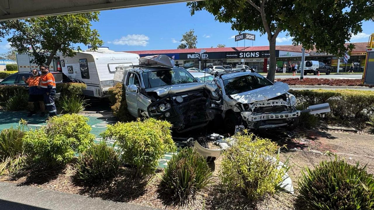 A ute towing a caravan was travelling north on Brisbane Road at Mooloolaba when it veered into oncoming traffic and struck five vehicles, including a parked car, which was pushed into a gardener who died.