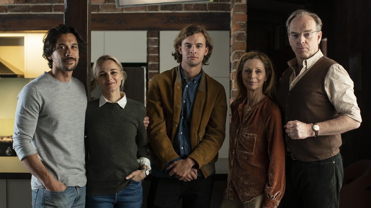 The cast of Love Me (from left to right): Bob Morley, Bojana Novakovic, William Lodder, Heather Mitchell and Hugo Weaving. Picture: Binge