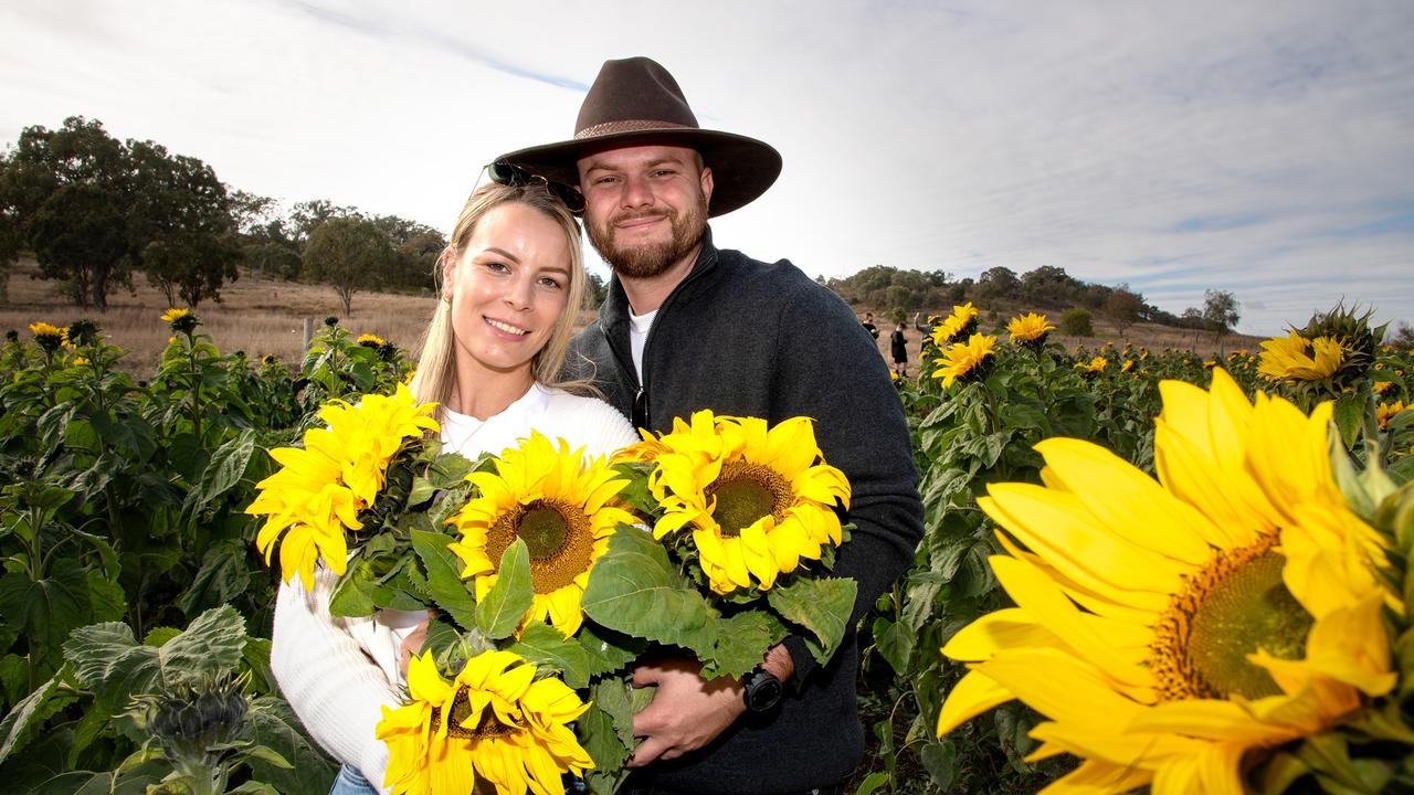 Beth and James Fullerton. Open day at Warraba Sunflowers, Cambooya. Saturday June 29th, 2024