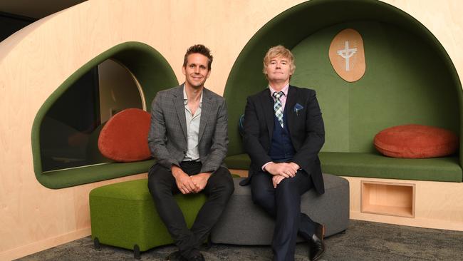 Architect Simon Le Nepveu (left) and St Paul’s College principal Tim Hemphill in one of the designed cocoon spaces. Photo: Julian Smith