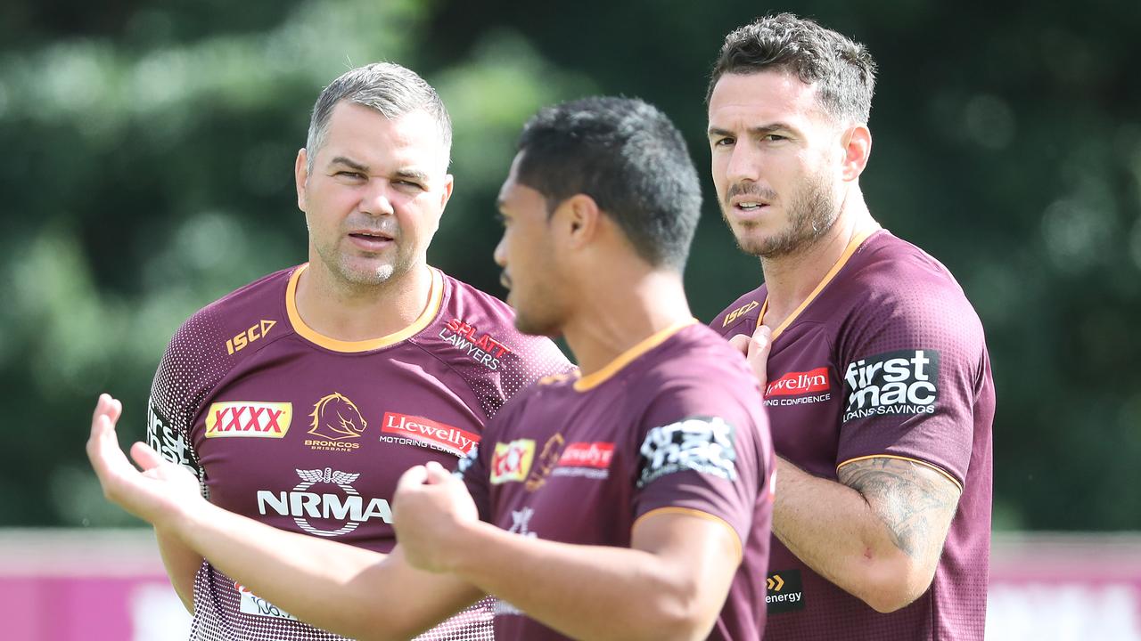 Anthony Seibold, Anthony Milford and Darius Boyd. The Brisbane Broncos training at Red Hill.
