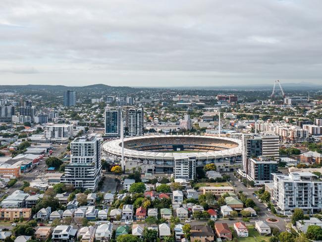 Developing Queensland - Brisbane Queensland Australia - January 10 2023 : Woolloongabba (Gabba) stadium is seen on a summer morning. This stadium is set to welcome Brisbane Olympics summer games in 2032.