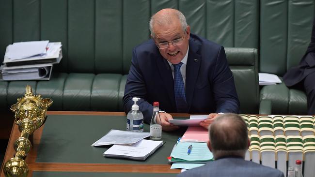 Scott Morrison and Anthony Albanese during Question Time. Picture: Getty Images