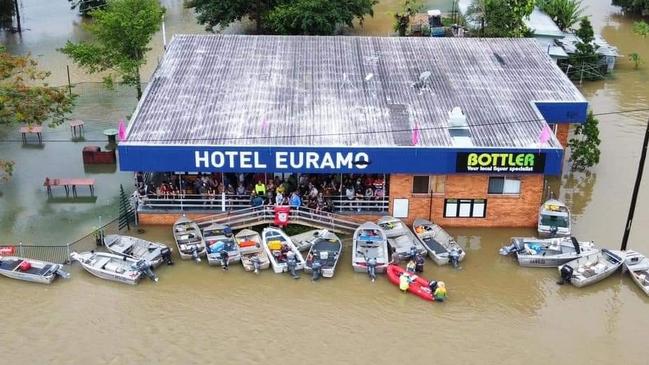 The Euramo Hotel is right between the Tully and Murray rivers, and is renowned for flooding. Locals take a boat directly from home to the hotel for a beer when the water rises. Picture: Supplied