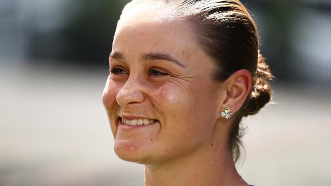 BRISBANE, AUSTRALIA - MARCH 24: Ash Barty speaks to the media during a press conference at the Westin on March 24, 2022 in Brisbane, Australia. Barty announced her retirement from tennis yesterday at age 25 and ranked number one in the world. (Photo by Chris Hyde/Getty Images)