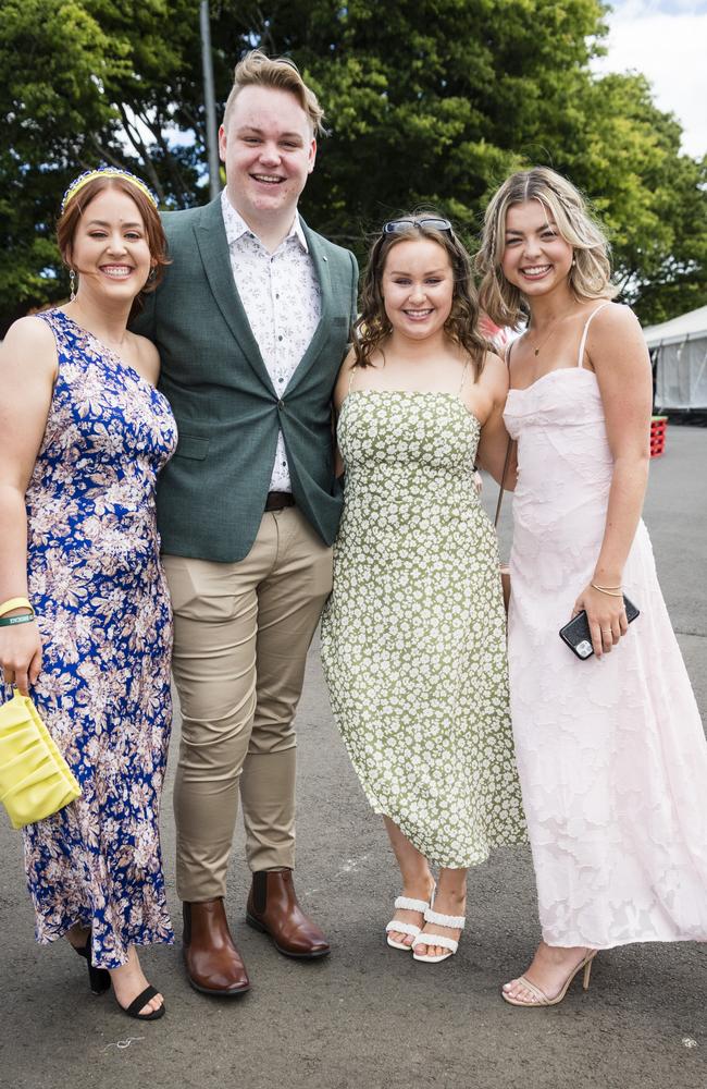 At 2023 Audi Centre Toowoomba Weetwood race day are (from left) Taylah Bichel, Jesse Wisnewski, Erin West and Michala Millard. Picture: Kevin Farmer