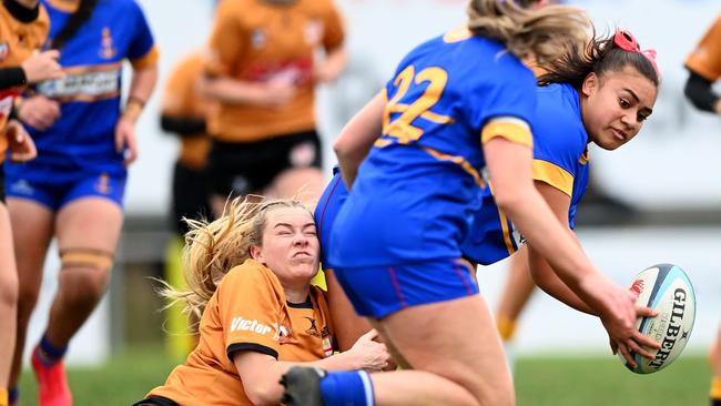 The City v Country battle in the girls U18s last year was a close and fierce contest. Junior Rugby Union in Bathurst. Picture: Jeremy Piper