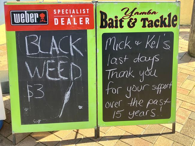 A sign out the front of Yamba Bait &amp; Tackle announcing the change in ownership. Picture: Odessa Blain.