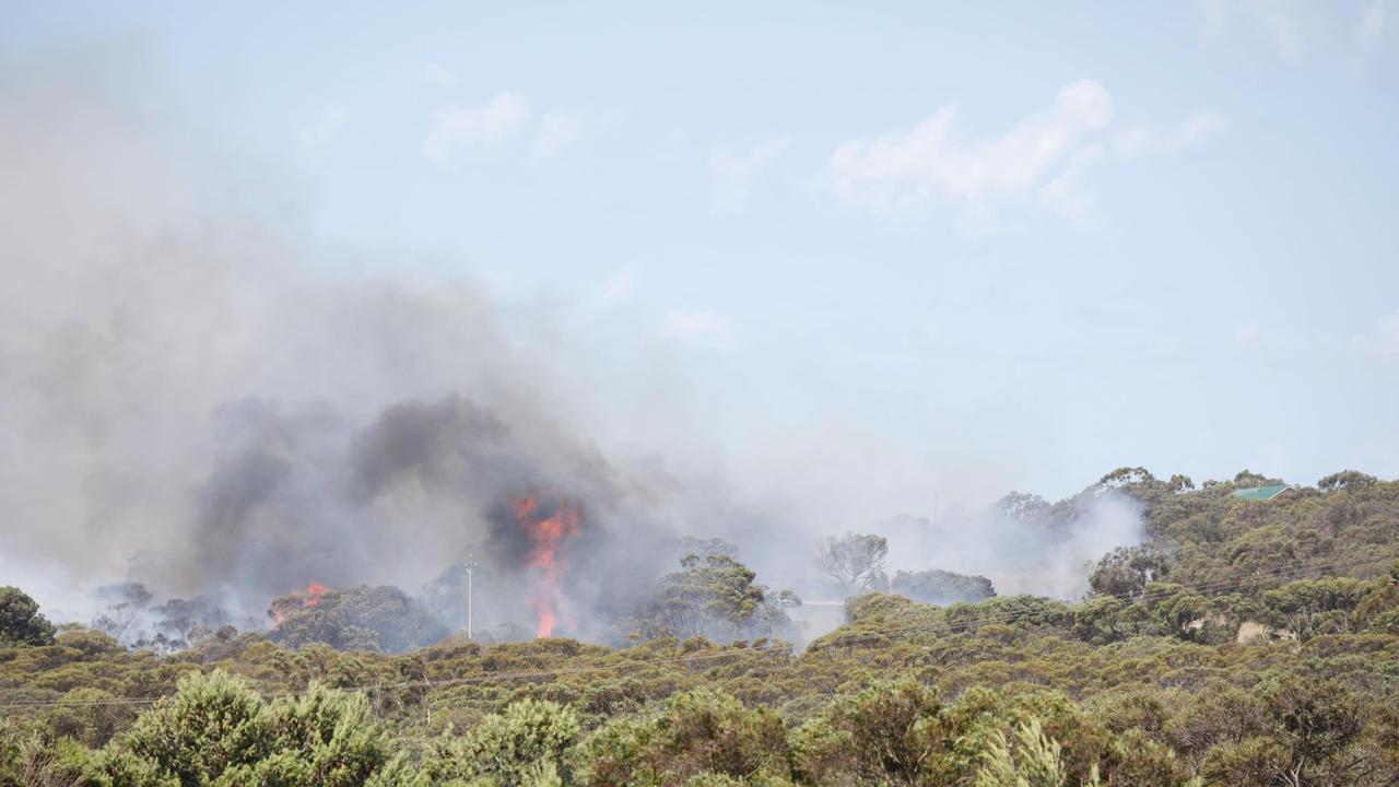 Flames and smoke over the trees and scrub. Picture: Robert Lang