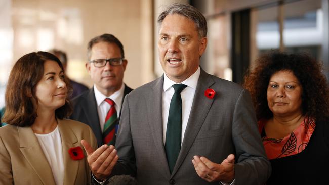 Deputy Labor leader Richard Marles in Darwin on Monday with, from left, MPs Terri Butler and Luke Gosling and senator Malarndirri McCarthy. Picture: Tim Hunter.