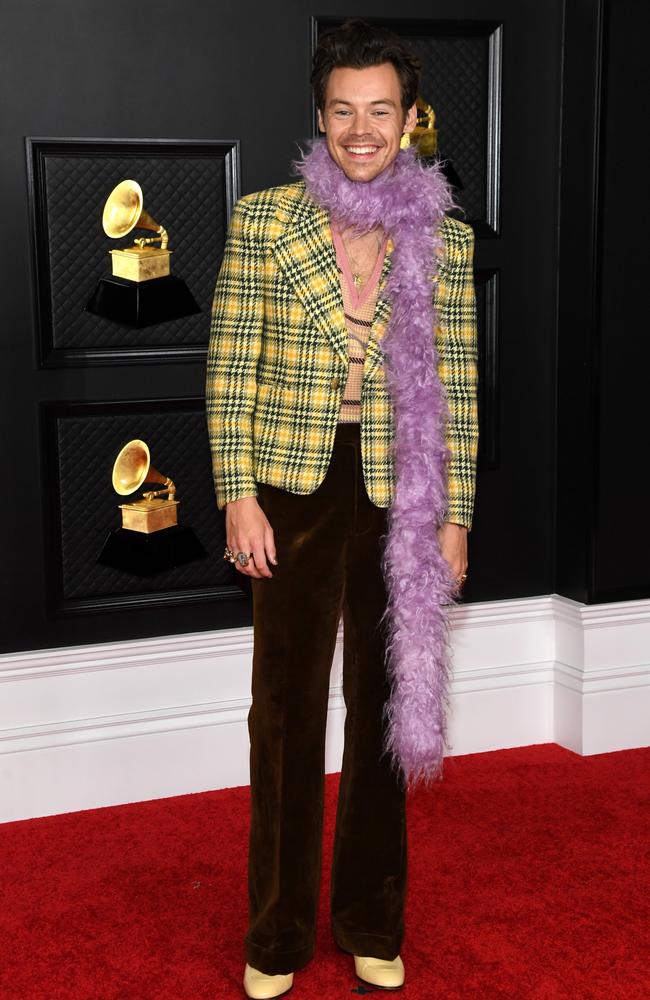 Harry Styles in Gucci. Picture: Getty Images