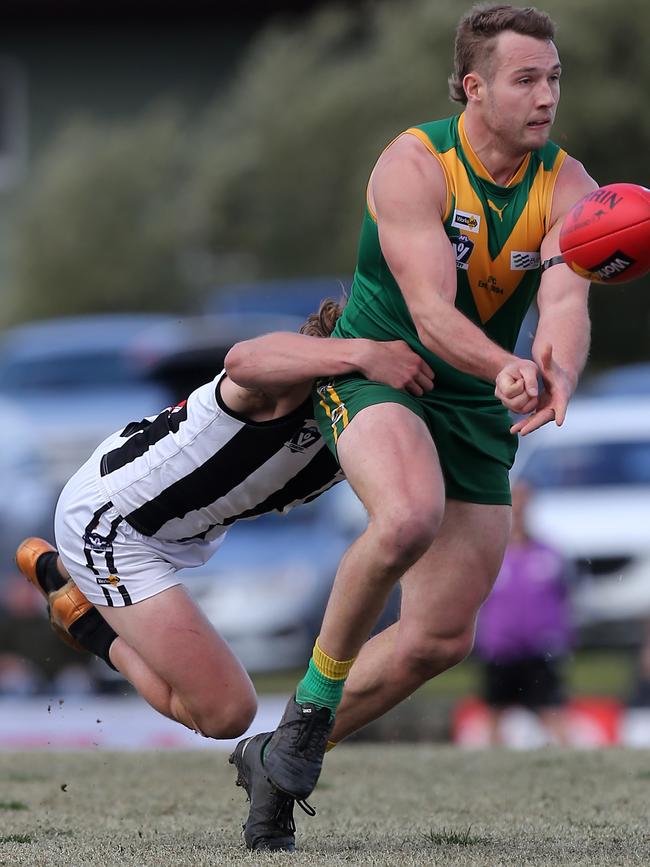 Leongathas’ Tom Marriott starred in last year’s Gippsland league grand final played at Moe’s Ted Summerton Reserve. Picture: Yuri Kouzmin