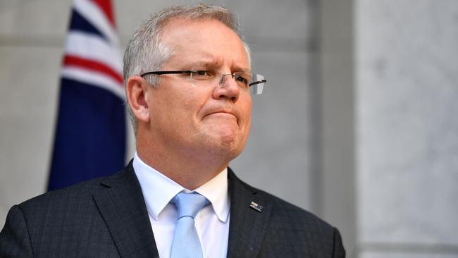 Prime Minister Scott Morrison announces the government's $130b wage subsidy package at a press conference at Parliament House in Canberra, Monday, March 30, 2020. (AAP Image/Mick Tsikas) NO ARCHIVING