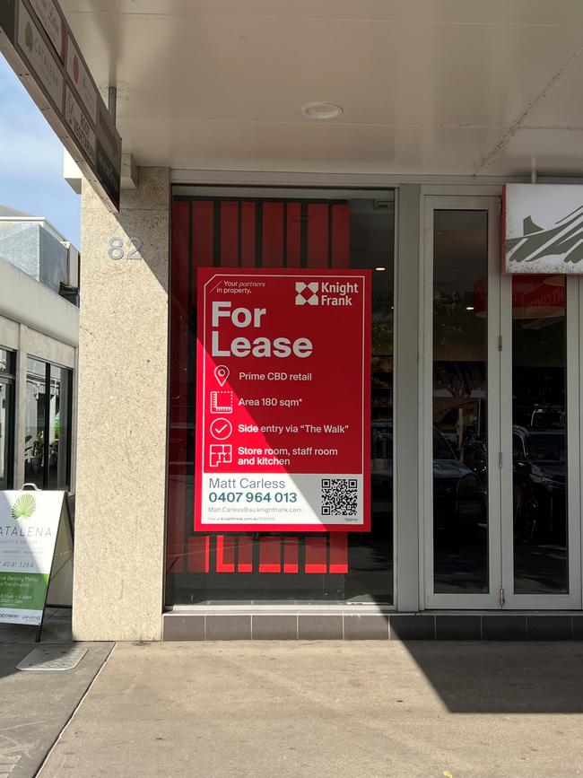 A familiar sight on Lake St, Cairns CBD are for-lease signs. Picture: Yashee Sharma