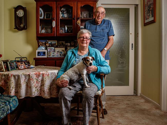 SA Weekend Aged Care story. David and Gillian Atkinson with their dog Ã¢â¬ËSpotÃ¢â¬â¢ in their Morphett Vale home on February 5, 2021.  Picture by Matt Turner.