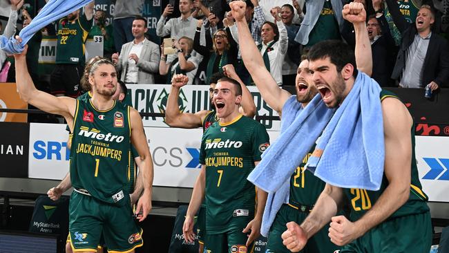 The Jackies celebrate forcing a game three in Melbourne. Picture: Getty Images