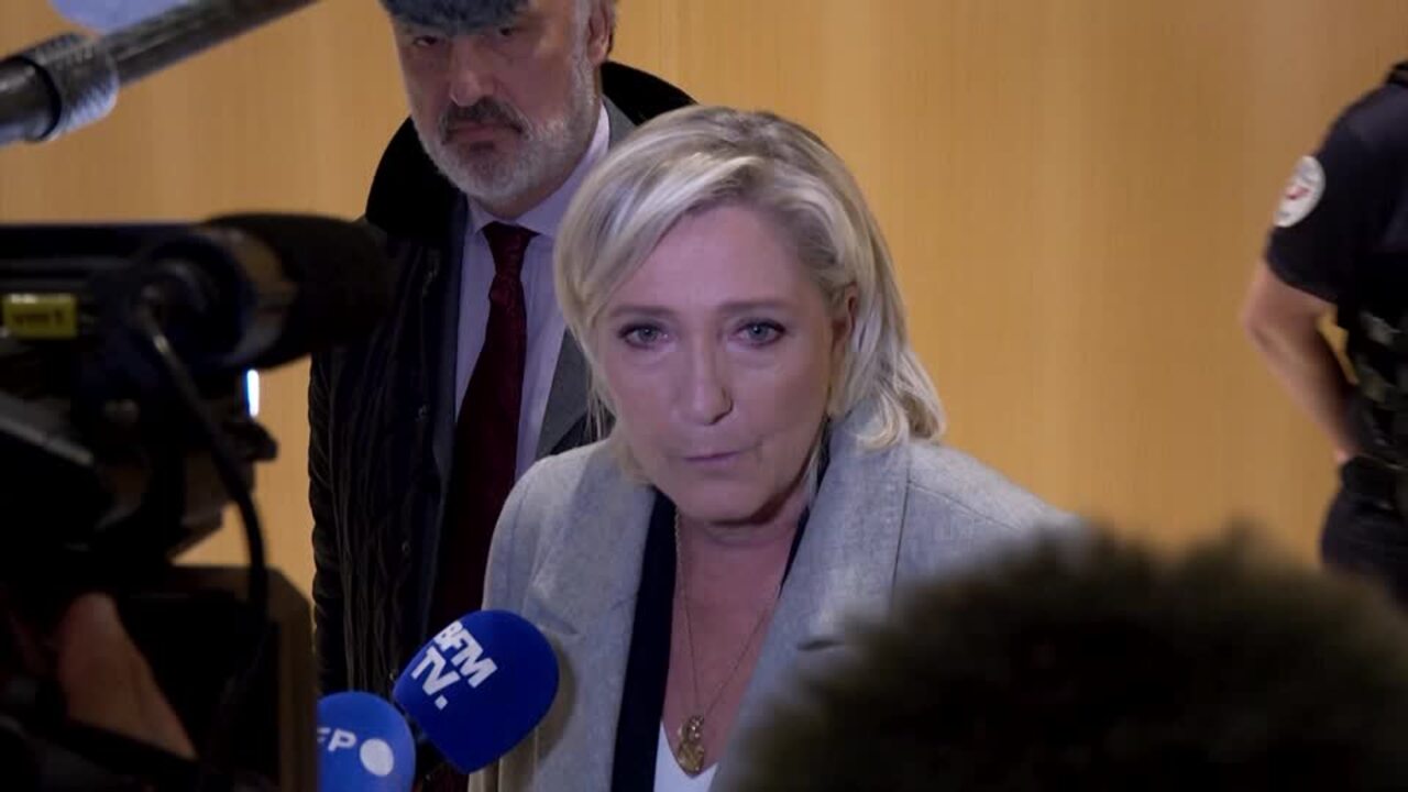 France's Le Pen arrives for trial over alleged EU funds misuse